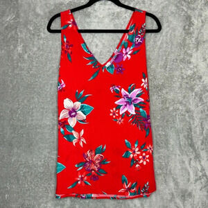 Old Navy XXL 2X Shirt Top Red Purple Floral Flower Sleeveless V Neck Knit Womens